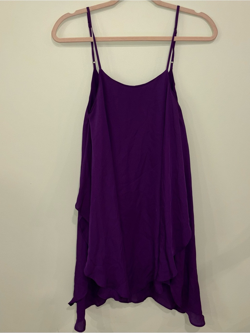 Alice + Olivia 100% Silk Purple Flutter Slip Dress Asymmetric Chiffon Women’s M